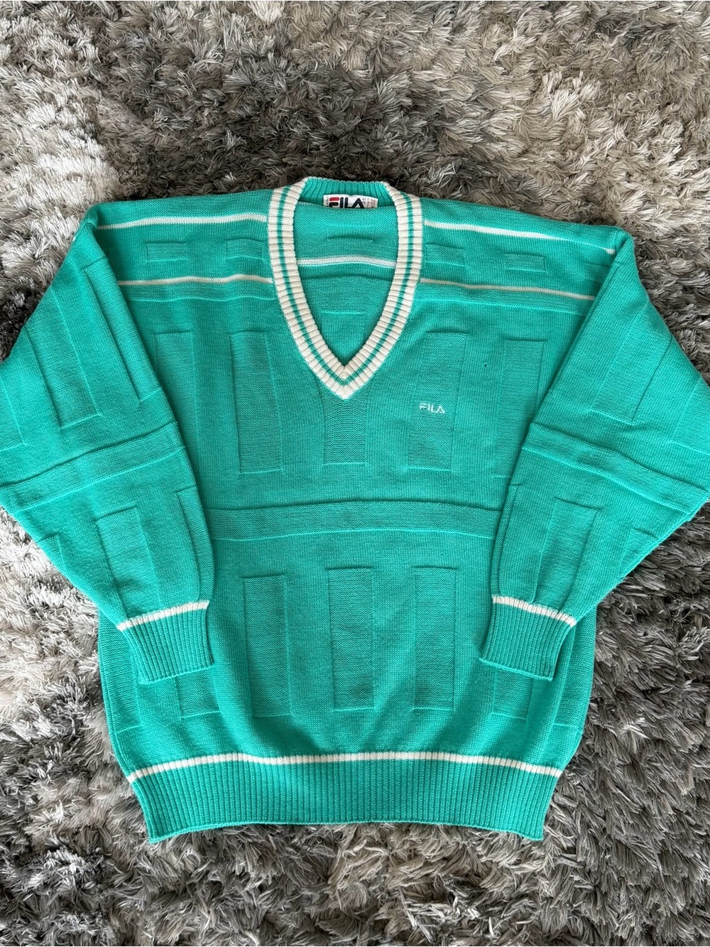 Vintage Fila V Neck Sweater Made In Italy Green Knit Tennis Golf 90s Mens XL